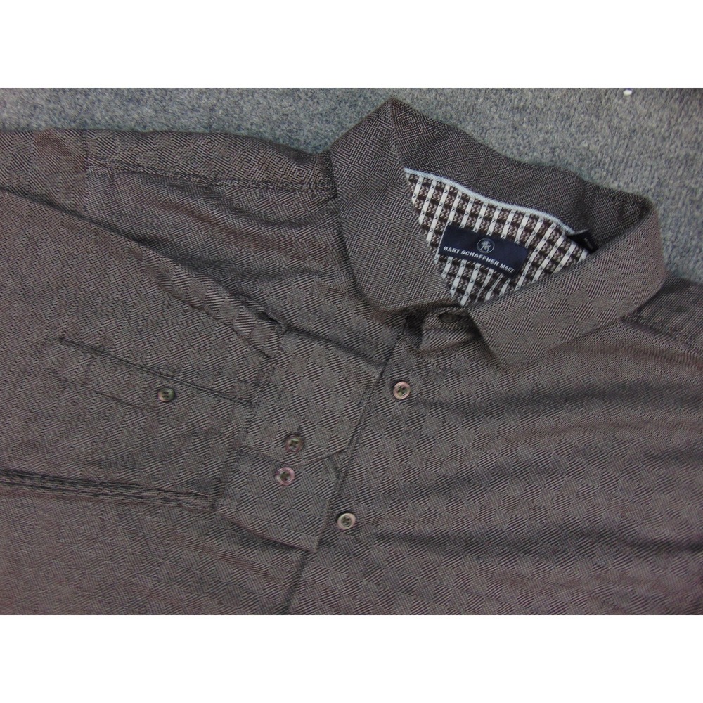 Hart Schaffner Marx Button Down Mens 3XL Brown Geometric Long Sleeve Tall Cotton
